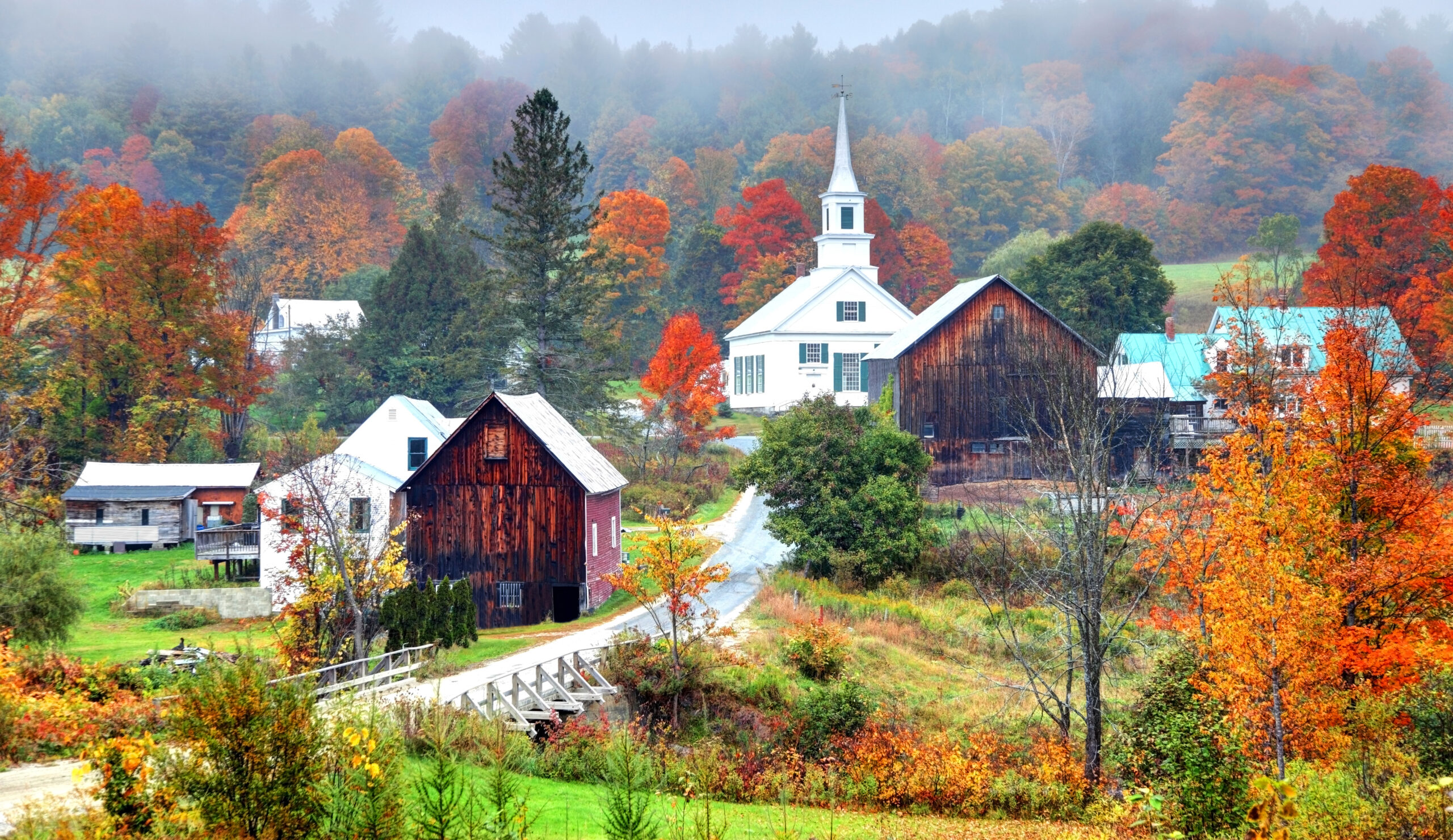 Misty Autumn Foliage in Rural Vermont